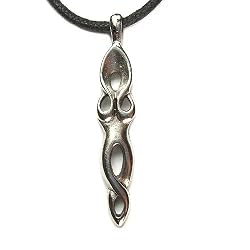 Goddess of Inner Peace for Well Being, Pewter Pendant with Black Corded Necklace