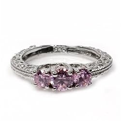 STERLING SILVER RING With Pink CZ, Clear CZ