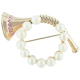Purple Rhinestone Faux Pearl Bugle Trumpet Pin Brooch