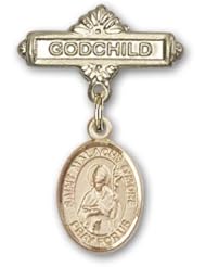 14K Gold Baby Badge with St. Malachy OMore Charm and Godchild Badge Pin