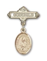 Gold Filled Baby Badge with St. Malachy OMore Charm and Godchild Badge Pin