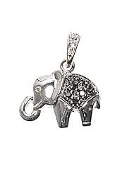 Sterling Silver Black CZ Elephant Pendant Polished Cute Charm Pure 925 New 13mm (Pendant ONLY)