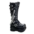 4 Inch MENS BOOTS Black Knee High Boots Punk Goth Boots Hardware Studs Buckles Pyramid Studs