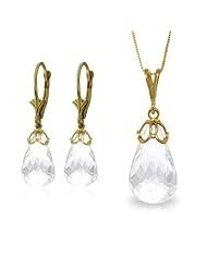 14k Yellow Gold Necklace and Leverback Earrings with briolette White Topaz