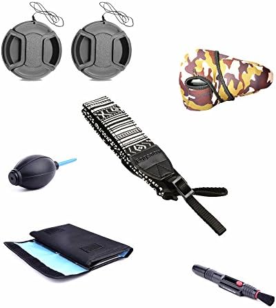 Eggsnow Neoprene Camera Sleeves Bag + Shoulder Strap + 6-Pocket Fliter Bag + 77MM 2 Lens Cap + Air Blower + Clearning Pen for Canon Nikon Sony DSLR Camera (77mm)