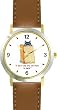 Tabby Cat in Brown Paper Bag - Cat Cartoon or Comic - JP Animal - WATCHBUDDY&reg; DELUXE TWO-TONE THEME WATCH - Arabic Numbers - Brown Leather Strap-Size-Large ( Men's Size or Jumbo Women's Size )