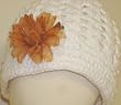 Hand Crocheted White Color Cotton Hat with Removable Flower on Hair Clip