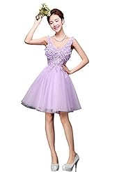 V-neck Lace-Up Sleeveless Polyester Cocktail Short Evening Dress/Bridesmaid Dress/Wedding Party Dress/Mini Dress 