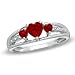 Paris Jewelry 1 Carat Heart Shape Ruby and Genuine Diamond Ring in Sterling Silver 3 Stone