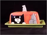 Ursula Dodge Cat and Mouse Hand Painted Butter Dish