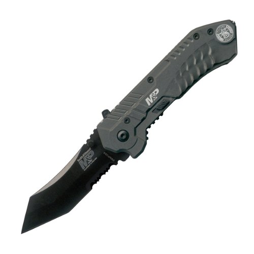 Smith & Wesson SWMP2BS Military and Police Knife with MAGIC Assisted open and Scooped Back Serrated Tanto Blade, Black