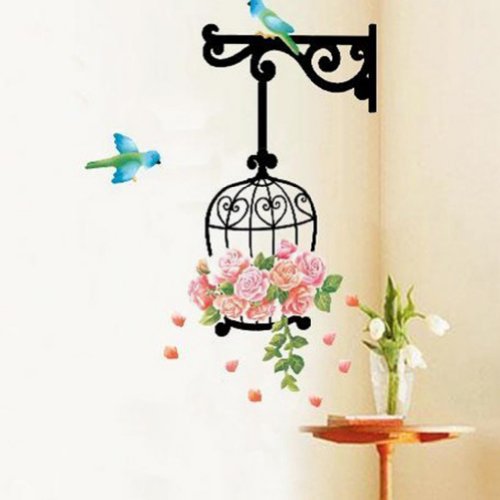 1 X Urparcel Home Room Removable PVC Rose Flowers Cage Wall Sticker Decal Decoration Decor