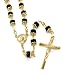 28" Gorgeous 24k Gold Layered Genuine Black/Dark Crystal Filigree Beaded Rosary Necklace with Crucifix and Virgin Mary ~ Comes in a Fancy Velour Gift Box (R7)