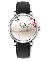 Analog Silver Women Watches Black Leather Wristband - Swallows