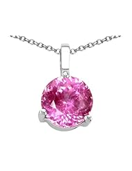 Tommaso Design (tm) Round 7mm Created Pink Sapphire Pendant in 14 kt White Gold