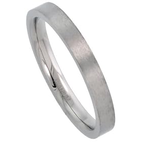 Titanium 3 mm (1/8 in.) Comfort Fit Plain Flat Wedding Band / Thumb Ring (Available in Sizes 5 to12): Jewelry