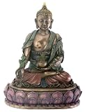 Medicine Buddha - Healer Statue Tibetan Buddhism Antique Bronze Finish with Hand-painted Color Accents Standard
