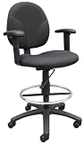 Blue Fabric Drafting Stool with High Back and Adjustable Arms