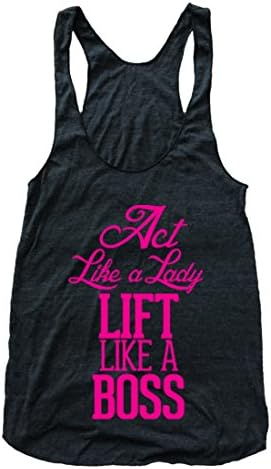 RexLambo Women's Act Like a Lady Lift Like A Boss Flowy Athletic Racerback Tank Top M black