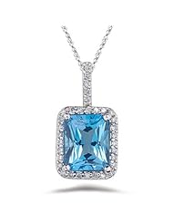 1/4 (0.21-0.27) Cts Diamond & 3.75 Cts Swiss Blue Topaz Pendant in 14K White Gold
