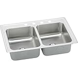 Elkay LR3321PD2 18 Gauge Stainless Steel 33 x 21.25 x 7.875 Double Bowl Top Mount Kitchen Sink Kit w