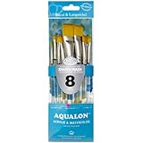 Aqualon Royal and Langnickel Short Handle Paint Brush Set, Flat and Shader, 8-Piece