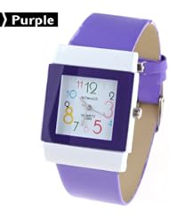 WOMAGE Lovely Womans Quartz Watch Wristwatch Timepiece with Synthetic Leather Strap - Purple