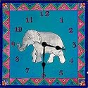 Elephant Asian African Art Wall Desk Clock Timepiece from Rock Paper Scissors artist Pamela Corwin