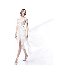 Floor Length High-Low-Hem Short Sleeves Tulle Lace  Wedding Dress  With Ruffles