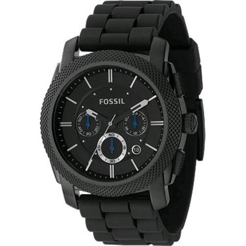 Fossil Men's FS4487 Black Silicone Bracelet Black Analog Dial Chronograph Watch