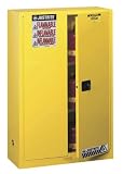 Justrite Sure-Grip EX 894500 Safety Cabinet for Flammable Liquids, 2 Door Manual Close, 45 gallon, 65Height, 43Width, 18Depth, Steel, Yellow