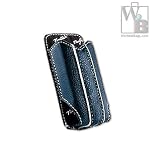 Premium Blue and White Naztech Cabrio Leather Slide-in Carrying Case Pouch with Belt Clip for Samsung Moment M900, i760 / Motorola Droid A855, CLIQ MB200 / HTC Tilt 2, Touch Pro 2 [Retail Packaging]