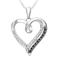 Sterling Silver Black and White Round Diamond Heart Pendant (1/10 cttw)
