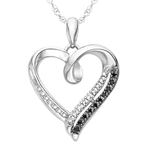 Sterling Silver Black and White Round Diamond Heart Pendant (1/10 cttw)