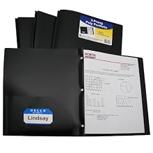 C-Line Two-Pocket Heavyweight Poly Portfolio with Prongs, For Letter Size Papers, Includes Business Card Slot, 1 Case of 25 Portfolios, Black (33961)