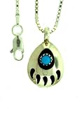 By Navajo Artist: Janice White! Beautiful Navajo Made Sterling-silver & Tourquoise Bear Paw w/Sterling-silver Box chain Pendant-necklace