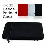 FLEECE Vertical Padded Case with Extra Pocket (Black) for the Apple iPad 2 WiFi / 3G Model 16GB, 32GB, 64GB