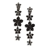 Black Gray Glass Star Flower Chandelier Dangle Earrings