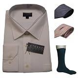 Mens Eterno Italy long sleeve dress shirt, 2 ties and socks set. Neck Size: 19.5 - Very high quality 4 pieces set featuring a full button up dress shirt with impeccable style and cutting, 2 matching ties and a pair of socks. Great designer set to wear for work or various formal occasions.