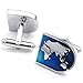 KONOV 2pcs Rhodium Plated Men's World Map Shirts Cufflinks, Wedding, Blue Silver, 1 Pair