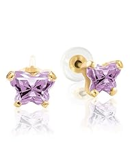 Violet Butterfly Cubic Zirconia Earrings in 14kt Yellow Gold - Friction Backs