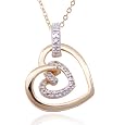 18k Yellow Gold Overlay Sterling Silver Diamond Accent Heart Pendant, 18"