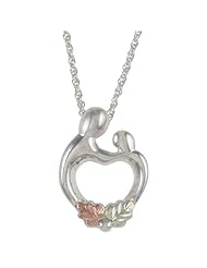 Black Hills Gold Mother and Child Silver Heart Necklace and Earrings