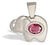 14K White Gold Genuine Oval Pink Tourmaline Elephant Pendant