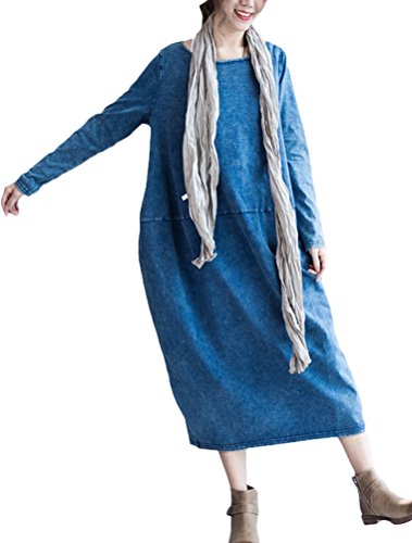 （モダンミス）Mordenmiss ライトデニムウエスト切替コクーンワンピース ゆったり ロング丈 ドルマンスリーブ ダンガリー ダンガリー
