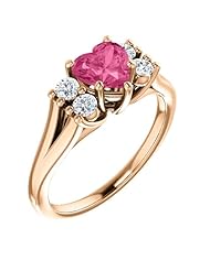 10K Rose Gold 6.00x6.00mm Heart Cut Pink Tourmaline and Diamond Ring -- LIFETIME WARRANTY