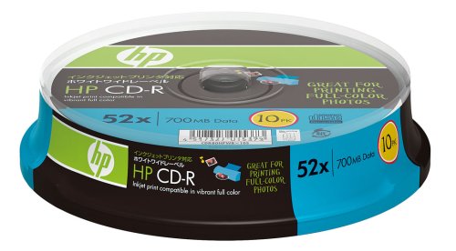 HP CD-R 52倍速対応 ホワイトワイドプリンタブル 10枚スピンドルパック CDR80HPWBX10S