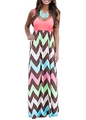 Polyester Chevron Print Zig Zag Round Neck Tank Maxi Dress 