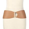 Tan Gorgeous Wide Gold Tone Push Buckle Cinch Waist Belt