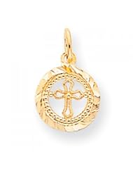 10k Yellow Gold Cross In Frame Charm - Religious Jewelry